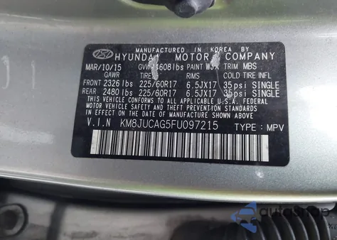 2015 Hyundai Tucson Se из США, поврежденный, VIN KM8JUCAG5FU097215